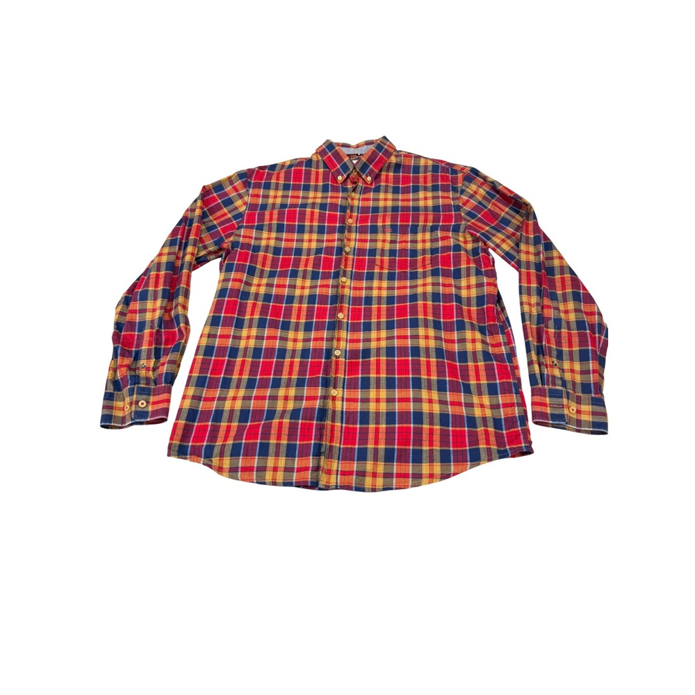 Brax Mens XL Cosy Light Flannel Shirt Comfort Fit Red Blue Yellow Plaid Cotton